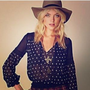 Free People Embroidered polka dot sheer blouse